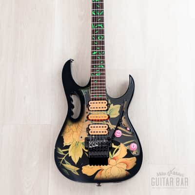 1997 Ibanez JEM77-FP Steve Vai Signature Vintage Guitar Black Floral Pattern image 2
