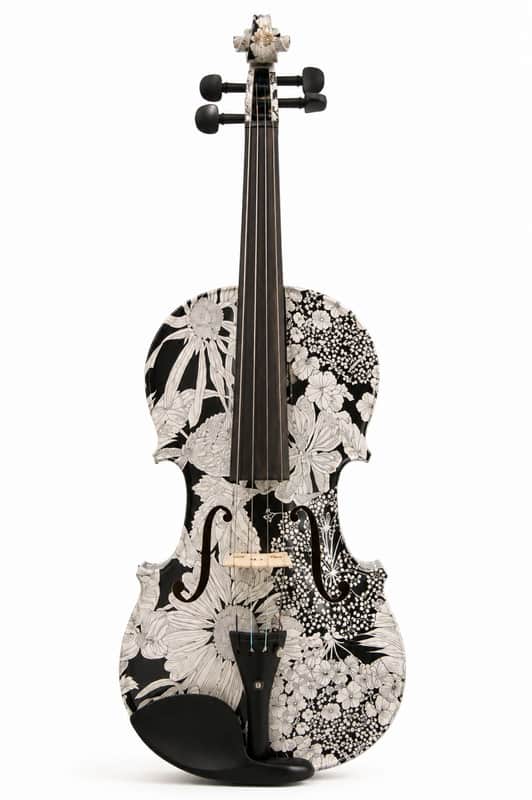 Oxford GV-1310 White Flower Medley Design Solid Spruce Top Maple Neck 4/4 Size Violin w/Case image 1
