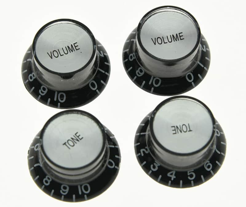 KN-007-SET Top Hat Black with Silver Reflector 2 Volume 2 Tone Knobs Metric Size 18 Split image 1