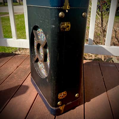 Rotary Connection 12” portable/travel guitar suitcase speaker cabinet. Black/Blue Tolex. Vintage 50’s repurposed case. Unique vintage grill cloth. 12” vintage Pyle 8 ohm speaker. Switchcraft jack 2026 - Black/Blue image 6