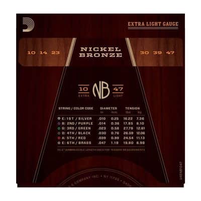 D'Addario NB1047 Nickel Bronze Acoustic Guitar Strings, Extra Light, 10-47 image 3