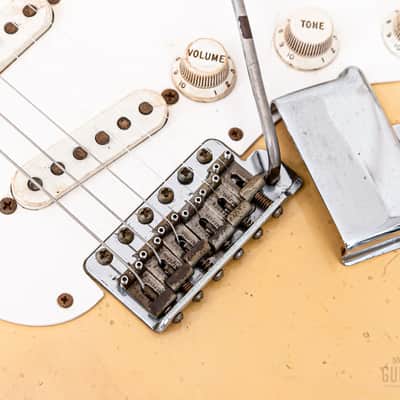 1956 Fender Stratocaster Vintage Guitar One-Piece Ash, Blonde w/ V Neck & Tweed Case image 8