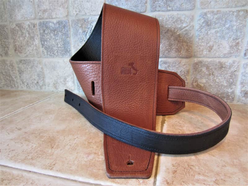 Italia Leather Straps 4 INCH WIDE Acorn LEATHER GUITAR STRAP 2026 Acorn Black image 1