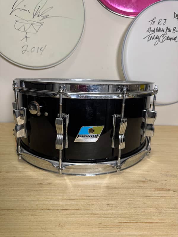 Vintage 1970s Ludwig Vistalite Smoke Black Snare Drum 14x6.5 Blue Olive Badge All Original Acrylic image 1