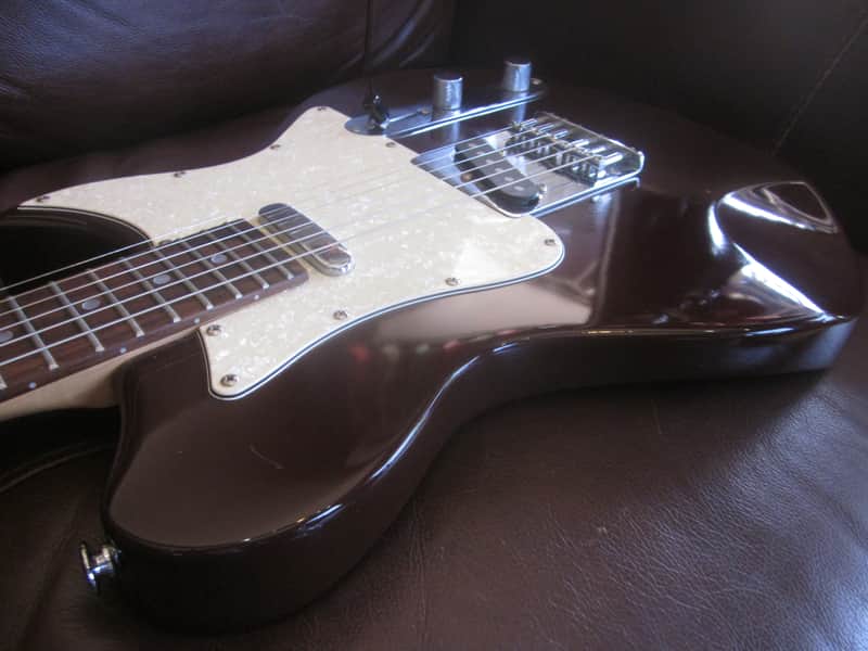 Lyon by Washburn LI38 Solid Body Electric Guitar Dark Brown w/ White Pearloid Pickguard image 1