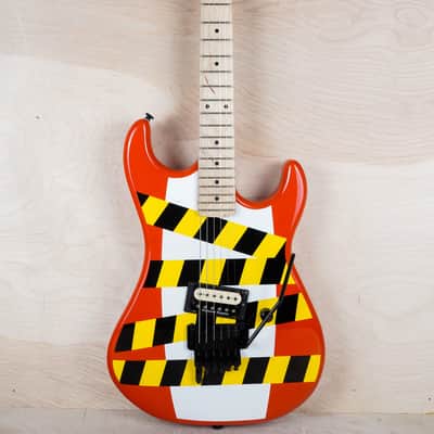 Kramer Baretta Custom Graphics "Danger Zone" EVH D-Tuna 2021 Danger Zone Warning Tape on White Red w/ Bag image 3