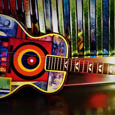 El Daga Jasper Johns "Flag Island" 2019 - Collage Dada Art Guitar. Only one. image 1