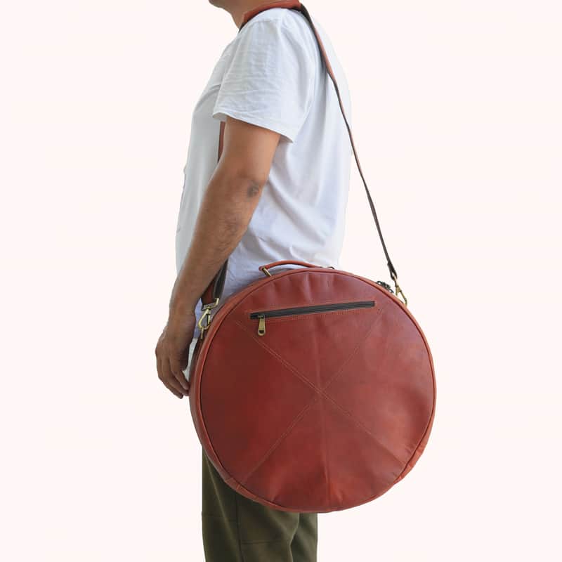 Leather Snare Drum Bag 14 x 5.5" Inch Padded Case with Shoulder Strap and Front Pocket - Brown image 1