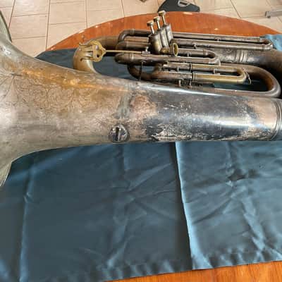 1914 C.G. Conn Antique Eb Tuba – Engraved Bell – Smooth Valves – Projec image 5