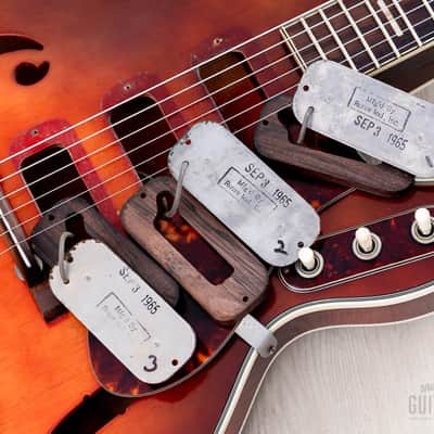 1965 Silvertone 1454 Vintage Hollowbody Electric Guitar, Harmony USA w/ DeArmond Gold Foils, Case image 17