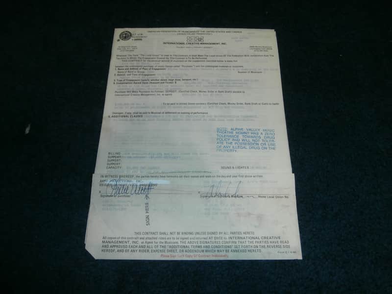 PRICE DROP! 1990 Signed Rush Concert Contract! Geddy Lee, Neil Peart, Alex Lifeson! RARE! image 1
