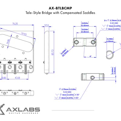 AxLabs Tele-Style String-Through Bridge | Brass Compensated Saddles - Chrome image 3
