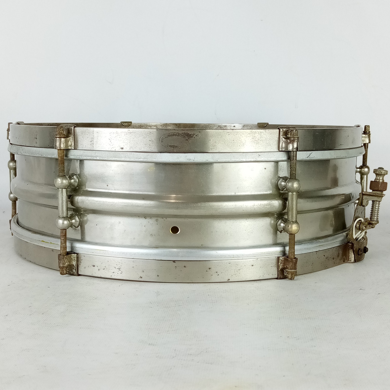 Wilson Bros 4x14" Brass Snare Drum 3-Way Nickel Vintage 20s Chicago USA 6-Lug* — main photograph