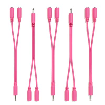 ExcelValley [Pink] 5-Pack - Mono Splitter Y Patch Cables - TS 3.5mm 1/8" Eurorack Synth Synthesizer image 3