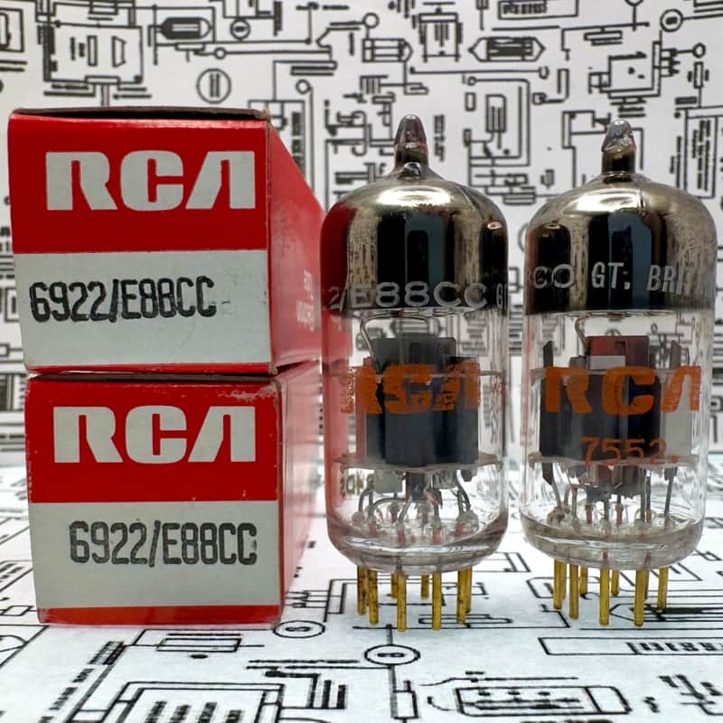 RCA (Mullard) 6922 E88CC (6DJ8) - Gold Pins Black Plates Top Getter Pair image 1