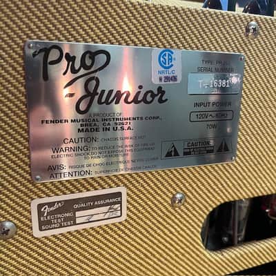 Fender Pro Junior 15-Watt 1x10" Guitar Combo 1993 - Tweed 120v image 5