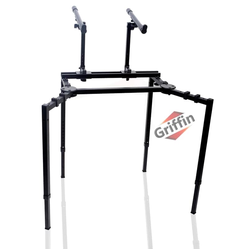 Griffin DJ Workstation - Double Piano Keyboard Stand & Laptop Mount 2 Tier/Dual Portable Studio Mixer Rack for Turntables, DJ Coffins, Speakers, Audio Gear and Music Equipment image 1
