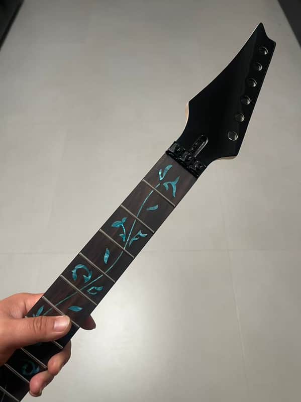 1 Reverse headstock floyd rose nut stainless steel 24 frets Maple guitar neck hole 10mm Lock nut Satin ibanez Rosewood fingerboard Blue Tree of Life inlay image 1