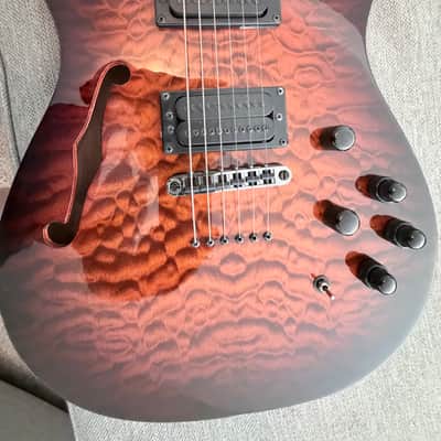 Carvin TL60 Neck-Thru Semi-Hollow Mint - Quilted Orange Burst - Walnut - Ghost Piezo MIDI Synth w/ Tweed Case (Plastic on Latches) & 13-Pin Cable Description: image 2