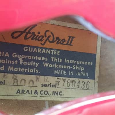 1977 Aria Pro II ES800WR (a.k.a. ES 335) guitar transition headstock logo image 8