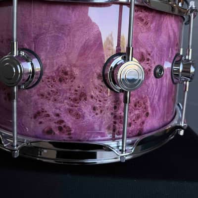 ~WOW!~ DW Collector's Series SSC Pure Maple VLT 7x14 Snare Drum in Violet Gloss Lacquer over Exotic Mapa Burl with Chrome Hardware image 7
