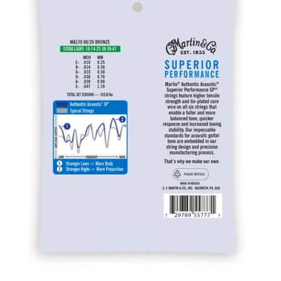 Martin MA170 Authentic Acoustic SP Guitar Strings Extra Light 80/20 Bronze 10-47 image 2
