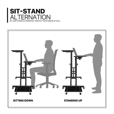 Rolling Adjustable Laptop Desk – Mobile Sit-Stand Workstation with CPU Stand image 8