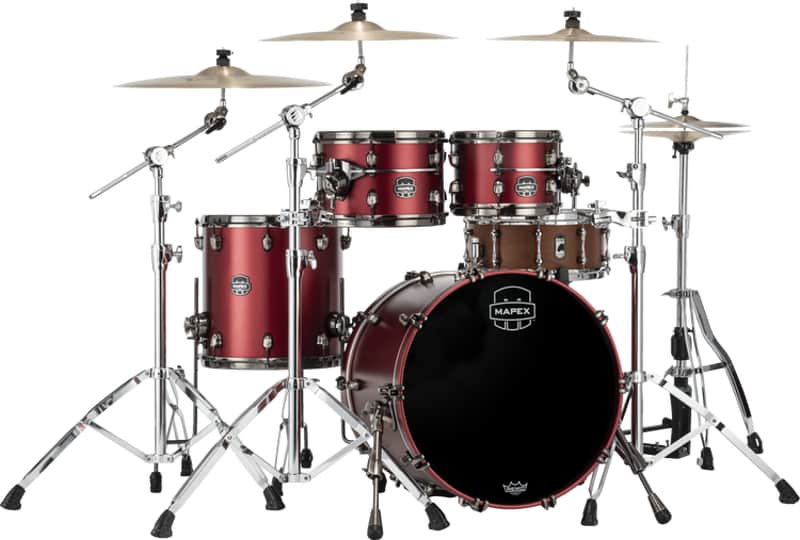 Mapex Saturn Evolution Fusion Maple/Walnut 4-piece Shell Pack - Tuscan Red image 1