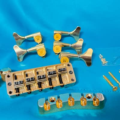 1995 Warwick 5 String Bass Hardware Kit / Set - Bridge, Tuners, Knobs - Gold Custom 3 Knob // LISTING SET #2 image 1