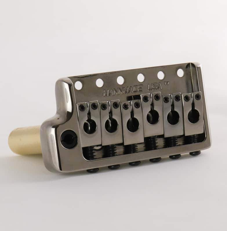 MannMade USA Tremolo Bridge - Black Nickel/Polished Saddles - Left Hand - fits PRS style guitars image 1
