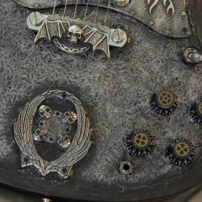 Steampunk Skull Epiphone SG G-400 Guitar Hand sculpted top hand made metal skull parts rings knobs image 7