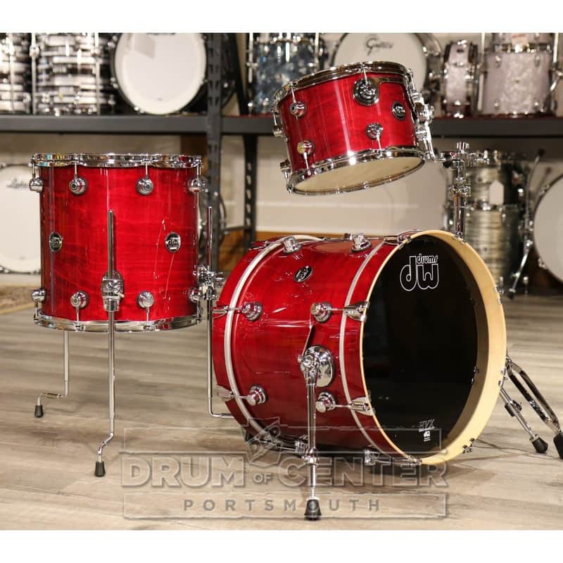 DW Performance 3pc Lacquer Drum Set 18/12/14 Cherry Stain image 1