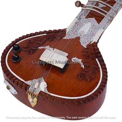 SITAR~RAVI SHANKAR STYLE~7 STRINGS~DESIGNER TUN WOOD~PICKUP TO CONNECT WITH AMPLIFIER~FLAT~WITH GIG BAG, MIZRABS & STRINGS image 8