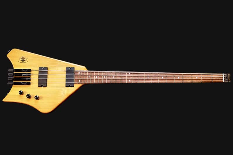 BootLegger Guitar Ace 4  String Headless Bass Honey Clear 7.8 Lbs With Stiletto Case & Flask image 1