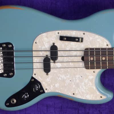 Fender Mustang Justin Meldal-Johnsen (JMJ) Short Scale, Daphne Blue with Rosewood image 1