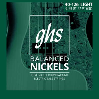 GHS Strings GHS Balanced Nickels 5 Bass Strings Light Gauge, 40-126, (37.25" Winding) (5L-NB) image 1