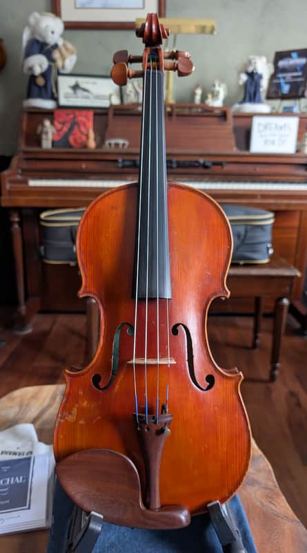 Revived Vintage French Workshop Fiddle A. Dubel Labeled 4/4 Violin Strad Copy Ca. 1920s w/ Old Case and New Brazilwood Bow image 1