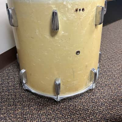 Vintage Slingerland 1948-54 Era Radio King Floor 16x16 & Rack Tom 12x8 White Marine Pearl WMP image 10