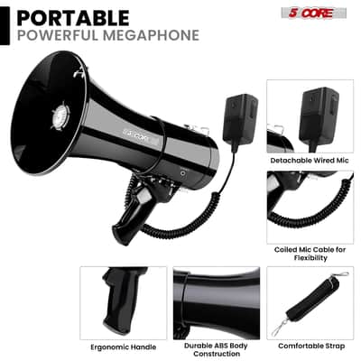 5 Core Megaphone 50W Bullhorn 1100 Yards Loud Siren Maker w Adjustable Volume for Soccer Coaches image 6