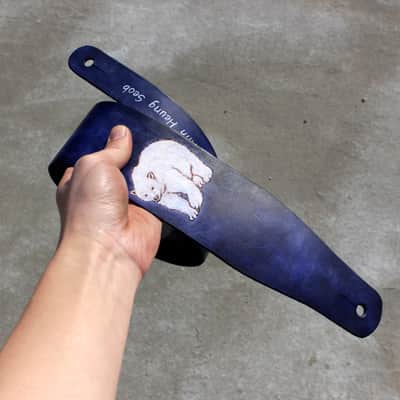 burnyblack custom guitar strap - polar bear navy blue image 7