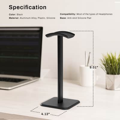 Turnstile Audio Desktop Headphone Stand with Anti-Skid Silicone Base, Black image 7