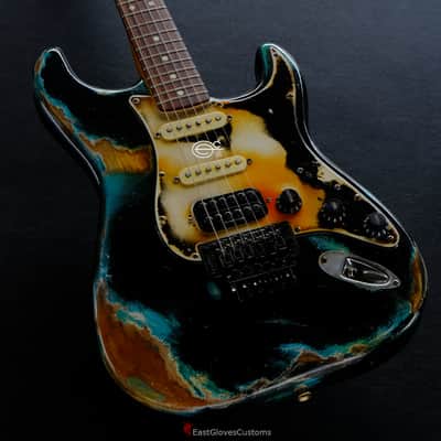 Fender Fender Stratocaster Floyd Rose HSS Black/Blue Inspired by Joe Strummer Aged Heavy Relic Black image 4