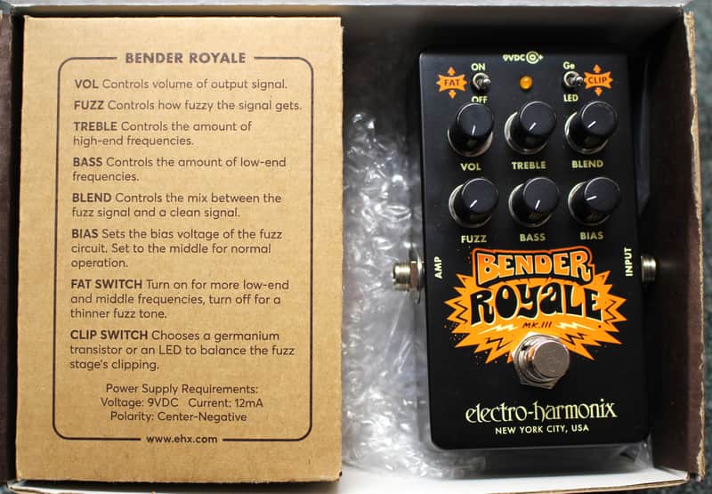 Electro-Harmonix Bender Royale Fuzz Black Guitar Effects Pedal w/Box image 1