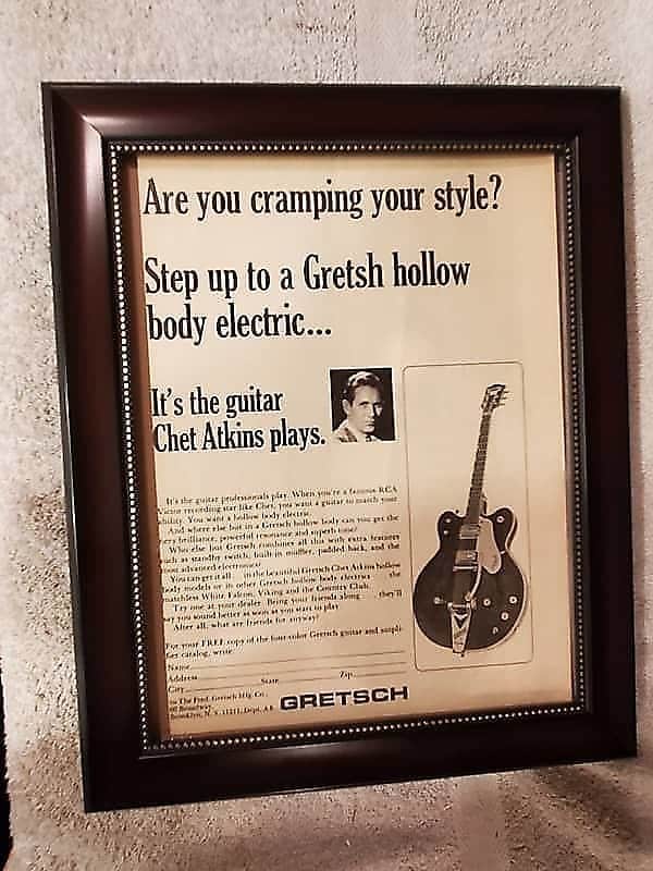 1965 Gretsch Guitars Promotional Ad Framed Chet Adkins Country Gentleman Original image 1