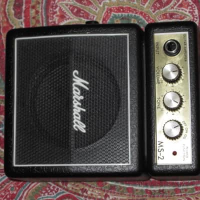 lite used Marshall MS-2, 1-watt battery powered Micro Stack Portable Amp Black, +Battery (can be powered w/ adapter, NOT included) H: 5.51", W: 4.33", D: 2.36", Volume, Tone, Clean/OD - Input Jack & 1/4" Headphone Jack, Belt Clip (MISSING battery cover) image 5