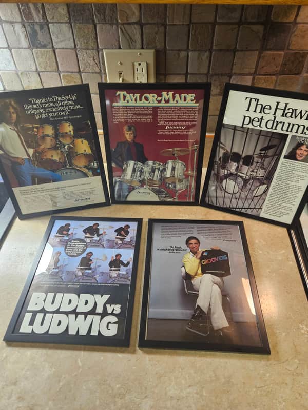 Ludwig Drummers Vintage Ads in Frames from 1980s Modern Drummer Mags image 1
