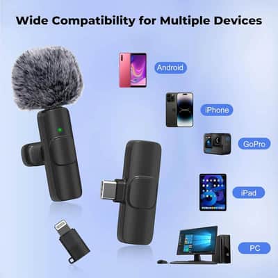Wireless Microphone for iPhone Android Wide Compatibility Plug & Play Noise Reduction Clear Sound Lavalier Microphone for Video Recording, Live Streaming, YouTube, Tiktok, Vlog, 2 Pack image 1