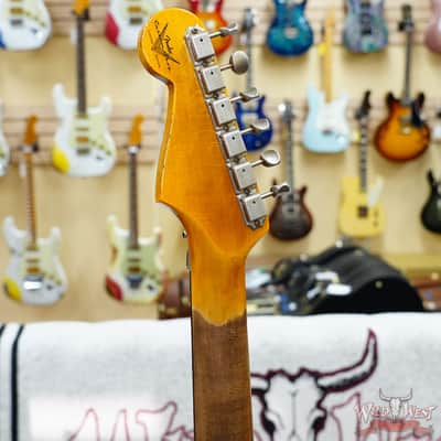 Fender Custom Shop Wild West White Lightning Stratocaster HSS Floyd Rose Rosewood Board 22 Frets Heavy Relic British Racing Green 8.20 LBS image 11