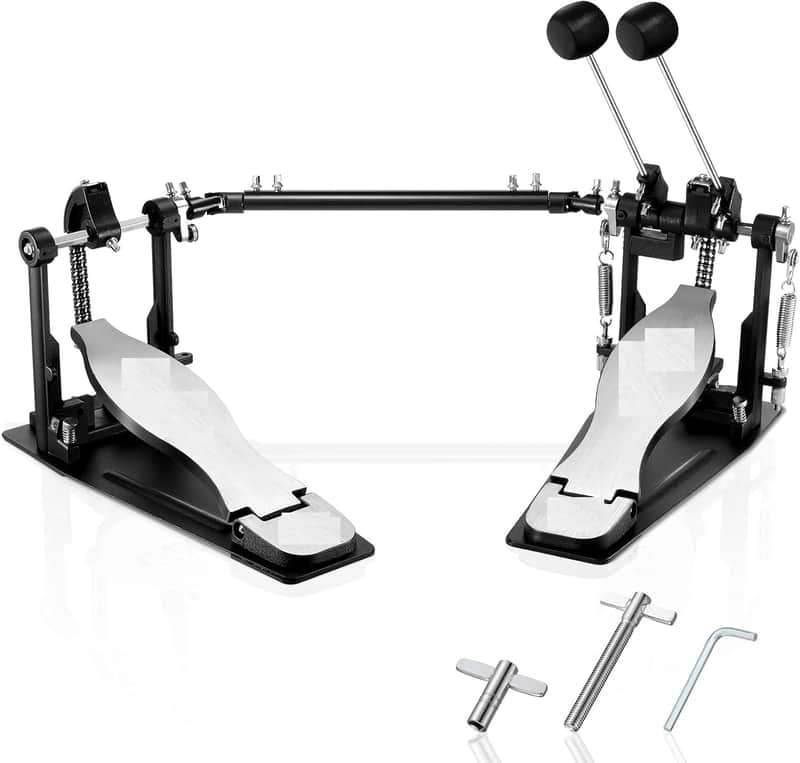 Double Bass Drum Pedal 2 Chain Double Kick Drum Pedal with 2 Way Beater Heads and Drum Keys for Drummer image 1