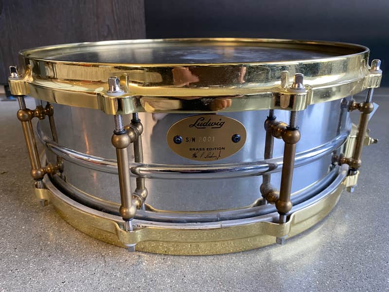 Ludwig LB400BTM Brass Edition Supraphonic 5x14" 10-Lug Brass Snare Drum with Tube Lugs, P-86 Millennium Strainer image 1